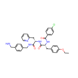 CCOc1ccc(C[C@@H](NC(=O)c2ccc(Cl)cc2)C(=O)N[C@@H](Cc2ccccn2)C(=O)NCc2ccc(CN)cc2)cc1 ZINC000206325340