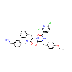 CCOc1ccc(C[C@@H](NC(=O)c2ccc(Cl)nc2Cl)C(=O)N[C@@H](Cc2ccccc2)C(=O)NCc2ccc(CN)cc2)cc1 ZINC000206148738