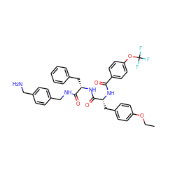 CCOc1ccc(C[C@@H](NC(=O)c2ccc(OC(F)(F)F)cc2)C(=O)N[C@@H](Cc2ccccc2)C(=O)NCc2ccc(CN)cc2)cc1 ZINC000206301268