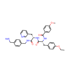 CCOc1ccc(C[C@@H](NC(=O)c2ccc(OC)cc2)C(=O)N[C@@H](Cc2cccnc2)C(=O)NCc2ccc(CN)cc2)cc1 ZINC000206325560