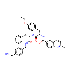 CCOc1ccc(C[C@@H](NC(=O)c2ccc3nc(C)ccc3c2)C(=O)N[C@@H](Cc2ccccc2)C(=O)NCc2ccc(CN)cc2)cc1 ZINC001772570148