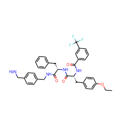 CCOc1ccc(C[C@@H](NC(=O)c2cccc(C(F)(F)F)c2)C(=O)N[C@@H](Cc2ccccc2)C(=O)NCc2ccc(CN)cc2)cc1 ZINC000206306407