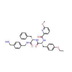 CCOc1ccc(C[C@@H](NC(=O)c2cccc(OC)n2)C(=O)N[C@@H](Cc2ccccc2)C(=O)NCc2ccc(CN)cc2)cc1 ZINC001772610322