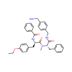 CCOc1ccc(C[C@@H](NC(=O)c2ccccc2)C(=O)N(C)[C@@H](Cc2ccccc2)C(=O)NCc2ccc(CN)cc2)cc1 ZINC000206305718