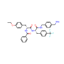 CCOc1ccc(C[C@@H](NC(=O)c2ccccc2)C(=O)N[C@@H](Cc2ccc(C(F)(F)F)cc2)C(=O)NCc2ccc(CN)cc2)cc1 ZINC000206310694