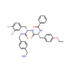 CCOc1ccc(C[C@@H](NC(=O)c2ccccc2)C(=O)N[C@@H](Cc2ccc(Cl)c(Cl)c2)C(=O)NCc2ccc(CN)cc2)cc1 ZINC000206142400