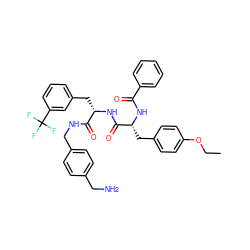 CCOc1ccc(C[C@@H](NC(=O)c2ccccc2)C(=O)N[C@@H](Cc2cccc(C(F)(F)F)c2)C(=O)NCc2ccc(CN)cc2)cc1 ZINC000206305364