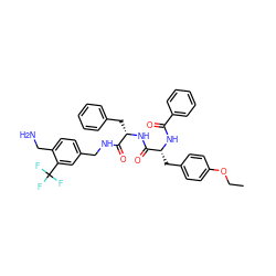 CCOc1ccc(C[C@@H](NC(=O)c2ccccc2)C(=O)N[C@@H](Cc2ccccc2)C(=O)NCc2ccc(CN)c(C(F)(F)F)c2)cc1 ZINC000206311000