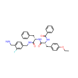 CCOc1ccc(C[C@@H](NC(=O)c2ccccc2)C(=O)N[C@@H](Cc2ccccc2)C(=O)NCc2ccc(CN)c(F)c2)cc1 ZINC000206313389