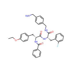 CCOc1ccc(C[C@@H](NC(=O)c2ccccc2)C(=O)N[C@@H](Cc2ccccc2F)C(=O)NCc2ccc(CN)cc2)cc1 ZINC000206149703