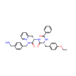 CCOc1ccc(C[C@@H](NC(=O)c2ccccc2)C(=O)N[C@@H](Cc2ccccn2)C(=O)NCc2ccc(CN)cc2)cc1 ZINC000206142462