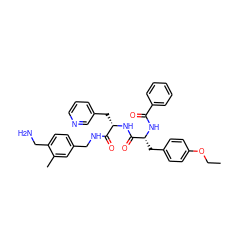 CCOc1ccc(C[C@@H](NC(=O)c2ccccc2)C(=O)N[C@@H](Cc2cccnc2)C(=O)NCc2ccc(CN)c(C)c2)cc1 ZINC000206140107