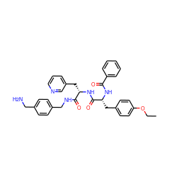 CCOc1ccc(C[C@@H](NC(=O)c2ccccc2)C(=O)N[C@@H](Cc2cccnc2)C(=O)NCc2ccc(CN)cc2)cc1 ZINC000206310555