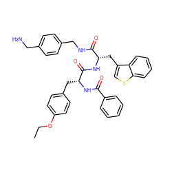 CCOc1ccc(C[C@@H](NC(=O)c2ccccc2)C(=O)N[C@@H](Cc2csc3ccccc23)C(=O)NCc2ccc(CN)cc2)cc1 ZINC000206145961