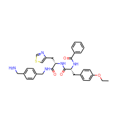 CCOc1ccc(C[C@@H](NC(=O)c2ccccc2)C(=O)N[C@@H](Cc2cscn2)C(=O)NCc2ccc(CN)cc2)cc1 ZINC000206145916