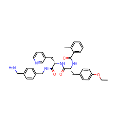 CCOc1ccc(C[C@@H](NC(=O)c2ccccc2C)C(=O)N[C@@H](Cc2cccnc2)C(=O)NCc2ccc(CN)cc2)cc1 ZINC000206149830