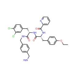 CCOc1ccc(C[C@@H](NC(=O)c2ccccn2)C(=O)N[C@@H](Cc2ccc(Cl)c(Cl)c2)C(=O)NCc2ccc(CN)cc2)cc1 ZINC000206147956