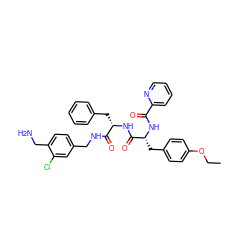 CCOc1ccc(C[C@@H](NC(=O)c2ccccn2)C(=O)N[C@@H](Cc2ccccc2)C(=O)NCc2ccc(CN)c(Cl)c2)cc1 ZINC000206147457