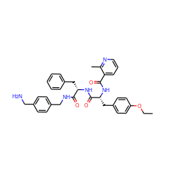 CCOc1ccc(C[C@@H](NC(=O)c2cccnc2C)C(=O)N[C@@H](Cc2ccccc2)C(=O)NCc2ccc(CN)cc2)cc1 ZINC000206327167