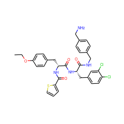 CCOc1ccc(C[C@@H](NC(=O)c2cccs2)C(=O)N[C@@H](Cc2ccc(Cl)c(Cl)c2)C(=O)NCc2ccc(CN)cc2)cc1 ZINC000206141556