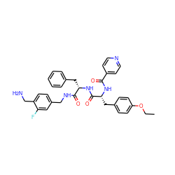 CCOc1ccc(C[C@@H](NC(=O)c2ccncc2)C(=O)N[C@@H](Cc2ccccc2)C(=O)NCc2ccc(CN)c(F)c2)cc1 ZINC000206335844