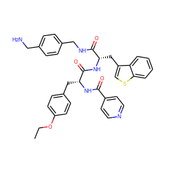 CCOc1ccc(C[C@@H](NC(=O)c2ccncc2)C(=O)N[C@@H](Cc2csc3ccccc23)C(=O)NCc2ccc(CN)cc2)cc1 ZINC000217069521