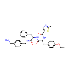 CCOc1ccc(C[C@@H](NC(=O)c2cnc(C)s2)C(=O)N[C@@H](Cc2ccccc2)C(=O)NCc2ccc(CN)cc2)cc1 ZINC000206140453