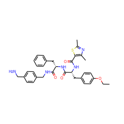 CCOc1ccc(C[C@@H](NC(=O)c2sc(C)nc2C)C(=O)N[C@@H](Cc2ccccc2)C(=O)NCc2ccc(CN)cc2)cc1 ZINC000206140223