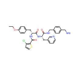 CCOc1ccc(C[C@@H](NC(=O)c2sccc2Cl)C(=O)N[C@@H](Cc2cccnc2)C(=O)NCc2ccc(CN)cc2)cc1 ZINC000206148817