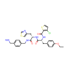 CCOc1ccc(C[C@@H](NC(=O)c2sccc2Cl)C(=O)N[C@@H](Cc2cscn2)C(=O)NCc2ccc(CN)cc2)cc1 ZINC000223821242