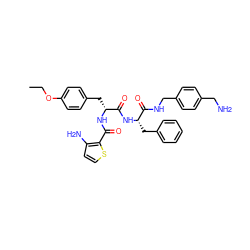 CCOc1ccc(C[C@@H](NC(=O)c2sccc2N)C(=O)N[C@@H](Cc2ccccc2)C(=O)NCc2ccc(CN)cc2)cc1 ZINC000206143051