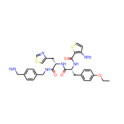 CCOc1ccc(C[C@@H](NC(=O)c2sccc2N)C(=O)N[C@@H](Cc2cscn2)C(=O)NCc2ccc(CN)cc2)cc1 ZINC000217083737