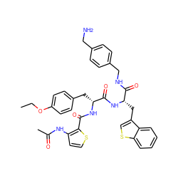 CCOc1ccc(C[C@@H](NC(=O)c2sccc2NC(C)=O)C(=O)N[C@@H](Cc2csc3ccccc23)C(=O)NCc2ccc(CN)cc2)cc1 ZINC000206139676