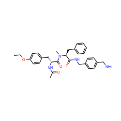 CCOc1ccc(C[C@@H](NC(C)=O)C(=O)N(C)[C@@H](Cc2ccccc2)C(=O)NCc2ccc(CN)cc2)cc1 ZINC000206308879