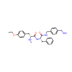 CCOc1ccc(C[C@@H](NC)C(=O)N[C@@H](Cc2ccccc2)C(=O)NCc2ccc(CN)cc2)cc1 ZINC000206333866