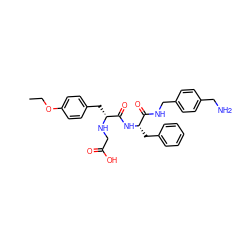 CCOc1ccc(C[C@@H](NCC(=O)O)C(=O)N[C@@H](Cc2ccccc2)C(=O)NCc2ccc(CN)cc2)cc1 ZINC000223834431