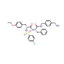 CCOc1ccc(C[C@@H](NS(=O)(=O)c2ccc(Cl)cc2)C(=O)N[C@@H](Cc2ccccc2)C(=O)NCc2ccc(CN)cc2)cc1 ZINC000206322745