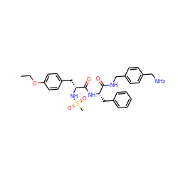 CCOc1ccc(C[C@@H](NS(C)(=O)=O)C(=O)N[C@@H](Cc2ccccc2)C(=O)NCc2ccc(CN)cc2)cc1 ZINC000147349070