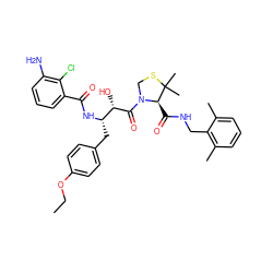 CCOc1ccc(C[C@H](NC(=O)c2cccc(N)c2Cl)[C@H](O)C(=O)N2CSC(C)(C)[C@H]2C(=O)NCc2c(C)cccc2C)cc1 ZINC000029131935