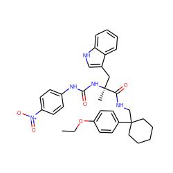 CCOc1ccc(C2(CNC(=O)[C@](C)(Cc3c[nH]c4ccccc34)NC(=O)Nc3ccc([N+](=O)[O-])cc3)CCCCC2)cc1 ZINC000026576813