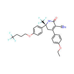 CCOc1ccc(C2=C(C#N)C(=O)N[C@](c3ccc(OCCCC(F)(F)F)cc3)(C(F)(F)F)C2)cc1 ZINC001772608714