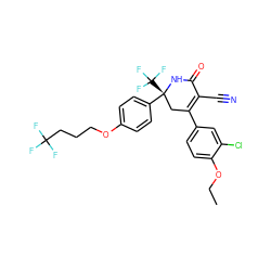 CCOc1ccc(C2=C(C#N)C(=O)N[C@](c3ccc(OCCCC(F)(F)F)cc3)(C(F)(F)F)C2)cc1Cl ZINC001772596167