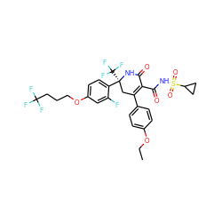 CCOc1ccc(C2=C(C(=O)NS(=O)(=O)C3CC3)C(=O)N[C@@](c3ccc(OCCCC(F)(F)F)cc3F)(C(F)(F)F)C2)cc1 ZINC001772580264