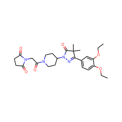 CCOc1ccc(C2=NN(C3CCN(C(=O)CN4C(=O)CCC4=O)CC3)C(=O)C2(C)C)cc1OCC ZINC000113270498