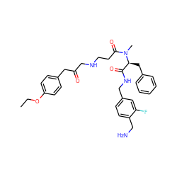 CCOc1ccc(CC(=O)CNCCC(=O)N(C)[C@@H](Cc2ccccc2)C(=O)NCc2ccc(CN)c(F)c2)cc1 ZINC000206310035