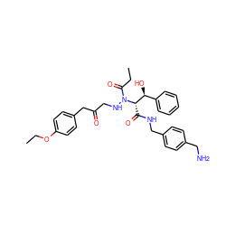 CCOc1ccc(CC(=O)CNN(C(=O)CC)[C@@H](C(=O)NCc2ccc(CN)cc2)[C@@H](O)c2ccccc2)cc1 ZINC000206313132