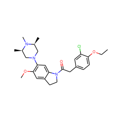 CCOc1ccc(CC(=O)N2CCc3cc(OC)c(N4C[C@H](C)N(C)[C@H](C)C4)cc32)cc1Cl ZINC000028960686