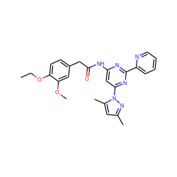 CCOc1ccc(CC(=O)Nc2cc(-n3nc(C)cc3C)nc(-c3ccccn3)n2)cc1OC ZINC000029127853