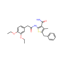 CCOc1ccc(CC(=O)Nc2sc(Cc3ccccc3)c(C)c2C(N)=O)cc1OCC ZINC000001116128