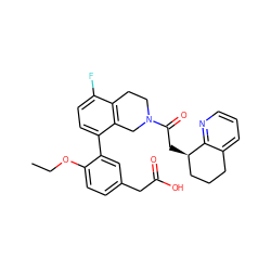 CCOc1ccc(CC(=O)O)cc1-c1ccc(F)c2c1CN(C(=O)C[C@@H]1CCCc3cccnc31)CC2 ZINC000143848269